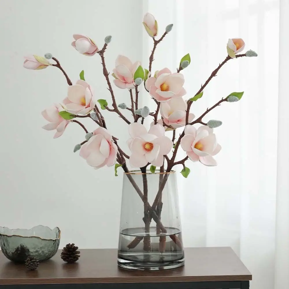 EVA Artificial Magnolia Branch 3 Heads Handmade Simulation Big Magnolia Flexible Real Touch Fake Flower Outdoor Garden Decor