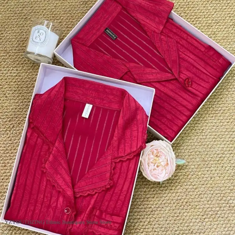 Spring New Couple Sleepwear Pajamas Set Wedding Bride Bridegroom Gift Nightwear Loose Ice Silk Trouser Suitspijamas Homewear