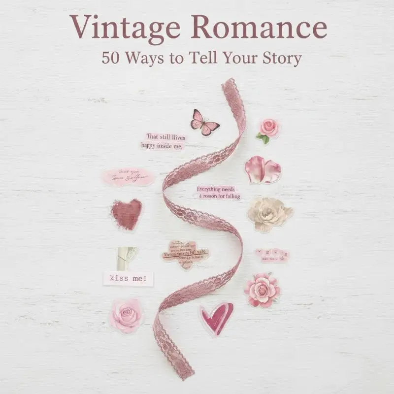50 Pcs Vintage Rose & Love PVC Graffiti Stickers Retro Style Unique Decorative Journal Labels Handmade Art Supplies