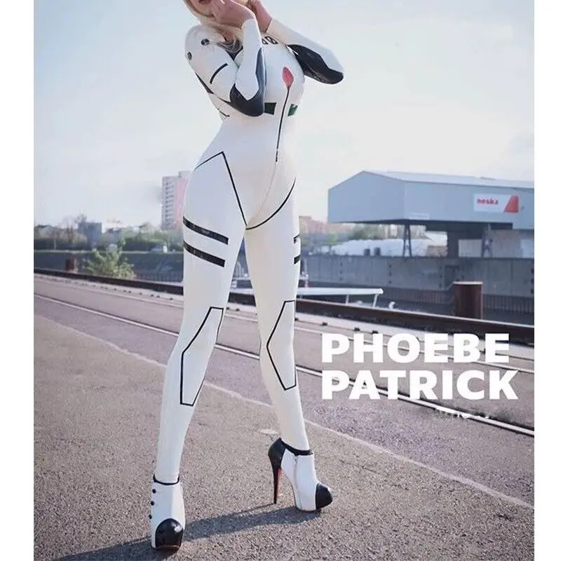 

Latex Rubber White Bodysuit Casual Locomotive suit Fashion Jumpsuit