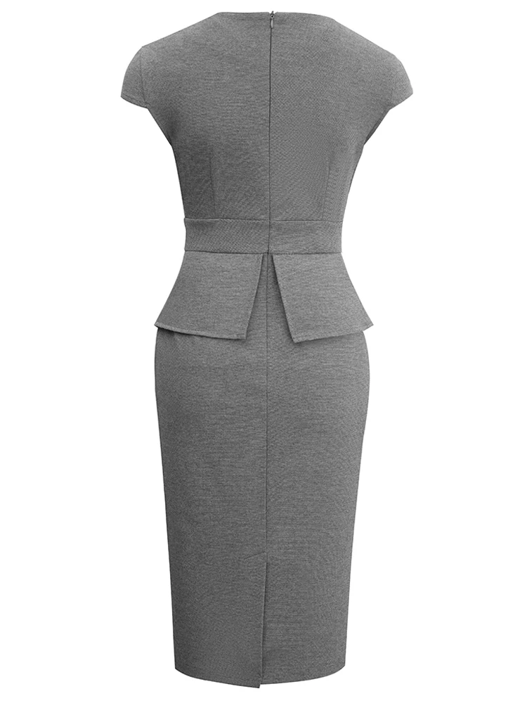 Nice-Forever Summer Women Classy Solid Color Peplum Dresses Formal Business Work Elegant Vintage Bodycon Dress B992