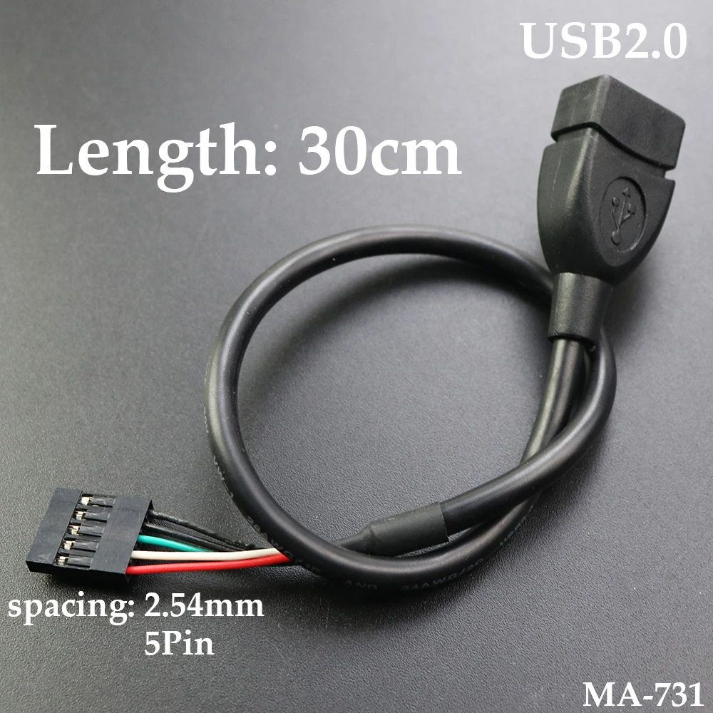 

1PCS USB 2.0 5pin Tpye A Female Panel Adapter to Dupont 2.54/5Pin Data Extension Cable 30cm for Printer Motherboard PC DIY