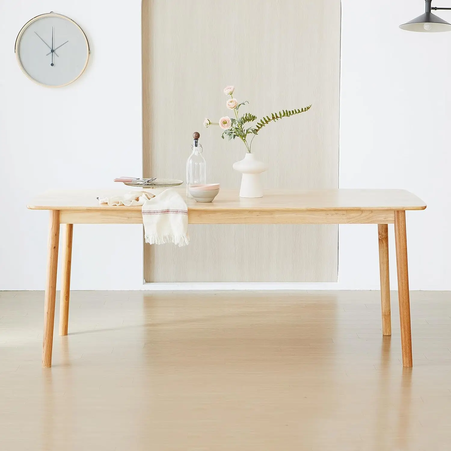 Oak Rectangular Wooden Dining Table Large Solid Wood Kitchen Desk Natural Oak  with visible natural wood grain