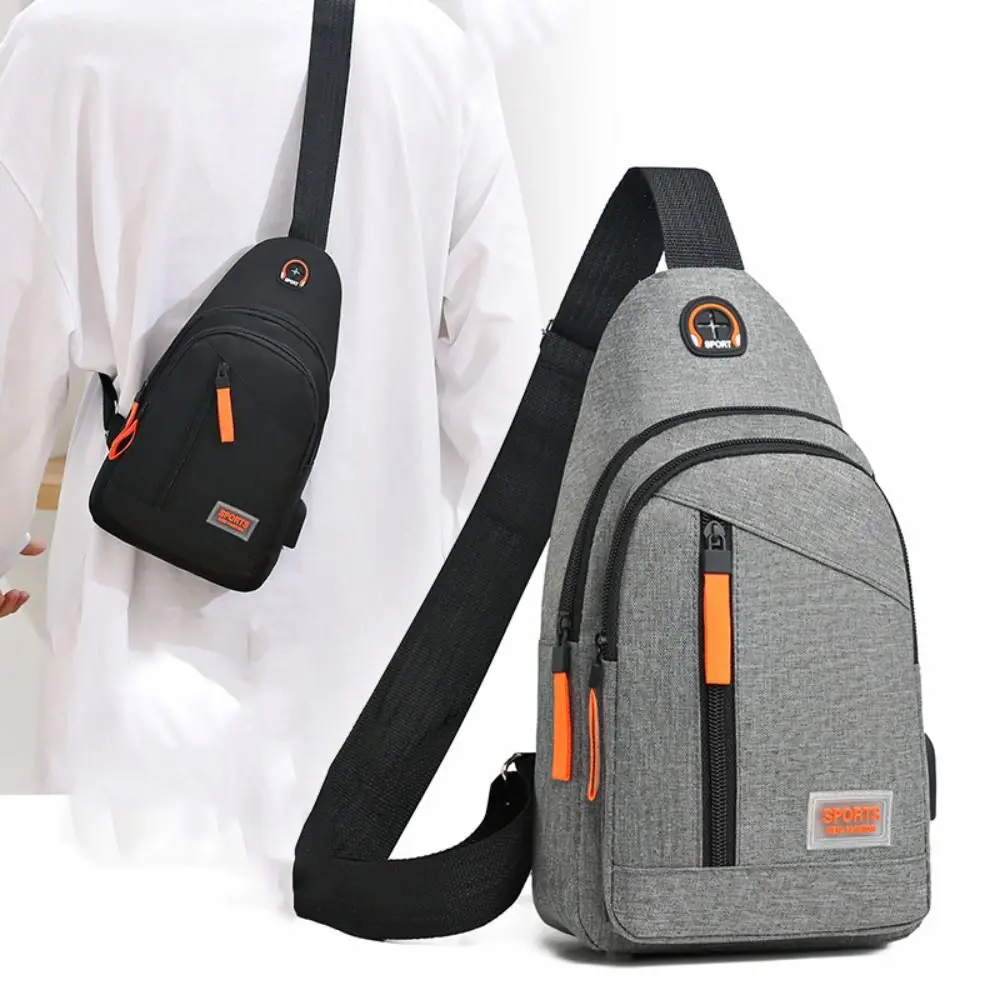 

Black Blue Grey Brown Men Messenger Bags New Oxford Cloth USB Charge Port Sling Chest Bag Rectangle Travel Bagpack Male