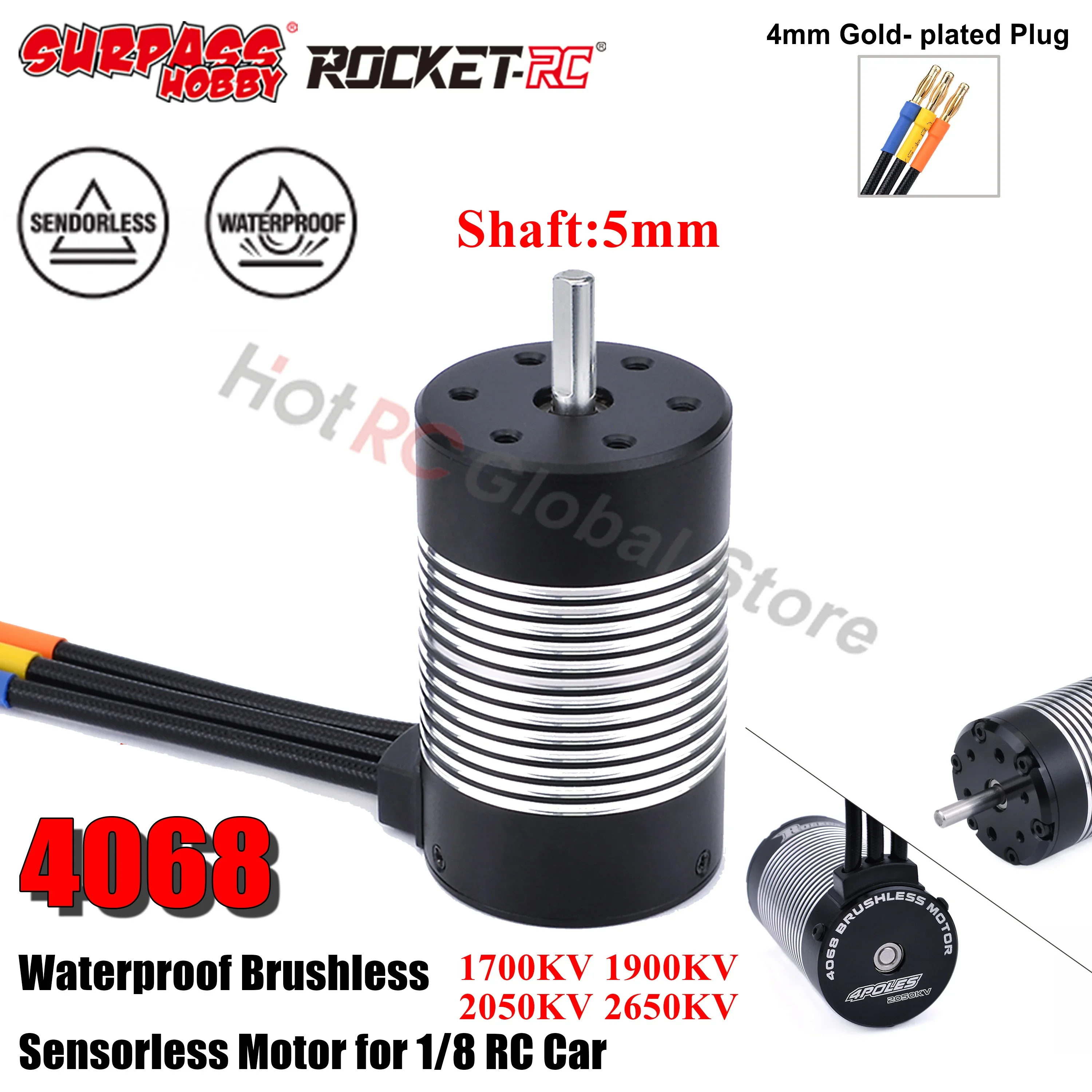 Surpass Hobby 4068 1700KV 1900KV 2050KV 2650KV 5mm Shaft Waterproof Brushless Sensorless Motor for 1/8 RC Auto Car Truck Wltoys