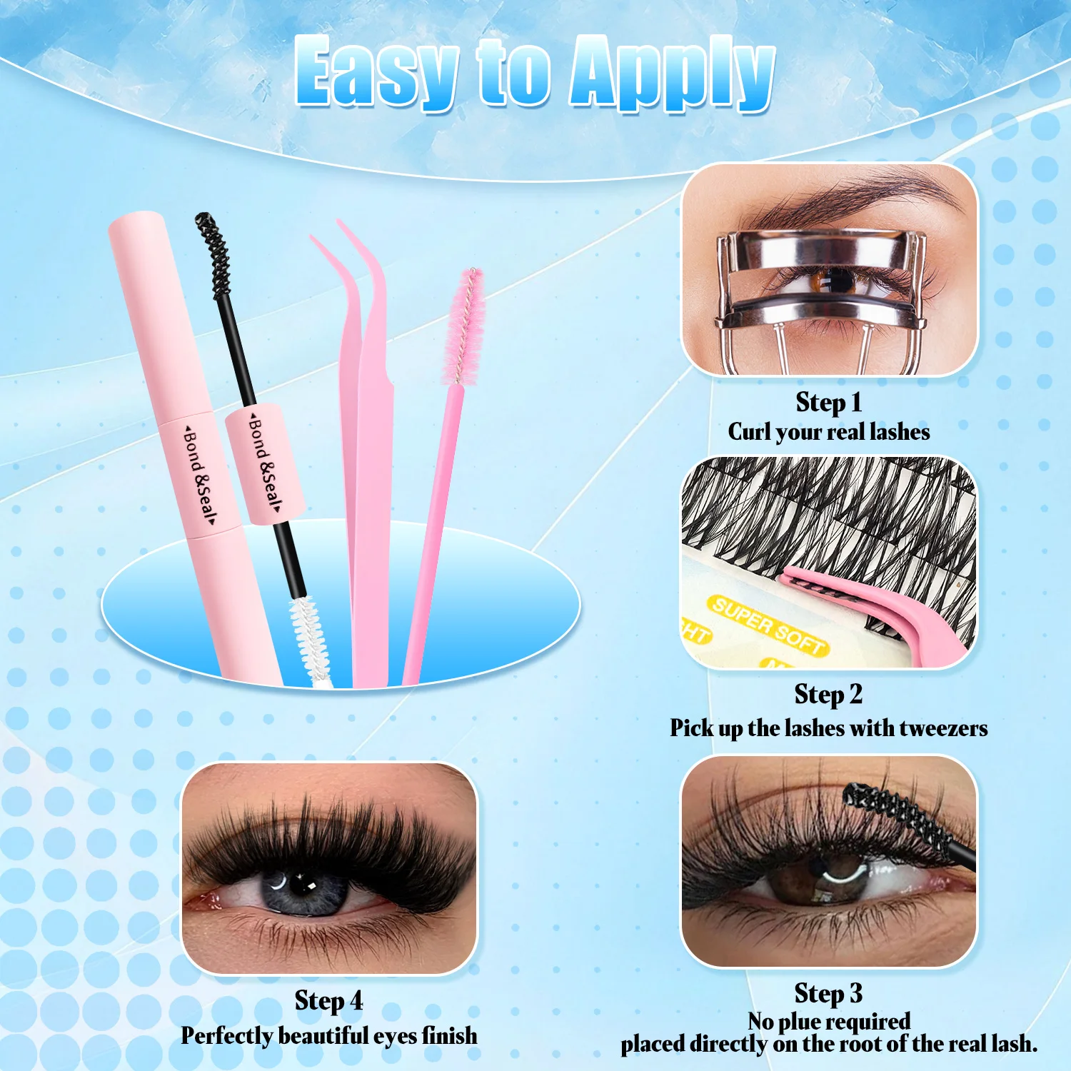 Kit de extensiones de pestañas DIY 3040506080D pestañas coloridas D rizo grupos de pestañas, 9-16mm mezclado, pestañas naturales esponjosas Extra gruesas