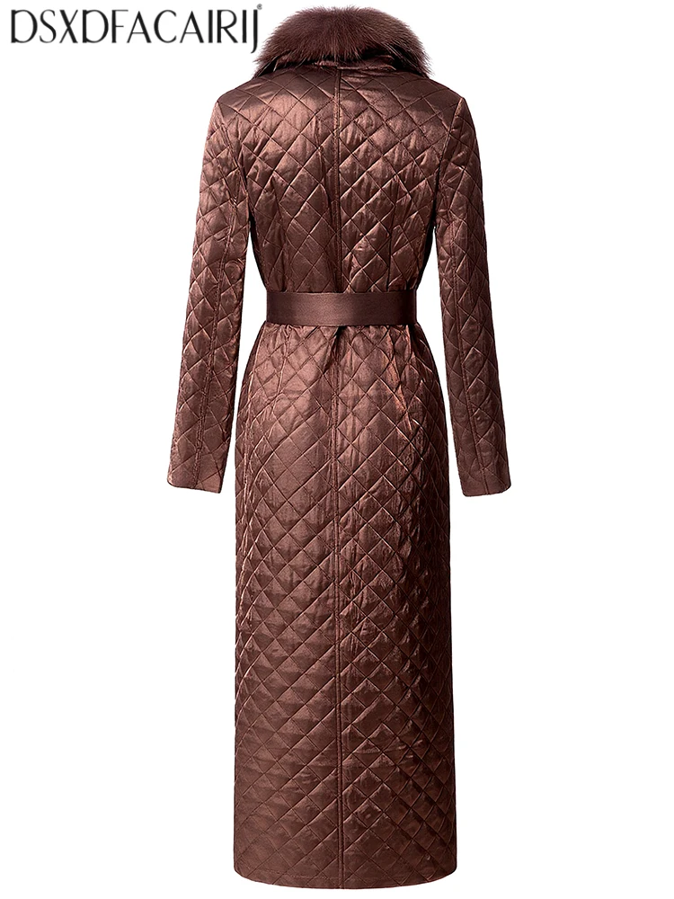 DSXDFACAIRIJ المرأة الفراء طوق طويلة الأكمام الدانتيل متابعة شارع العليا مزدوجة الصدر ملابس خارجية موضة الشتاء الإناث #2