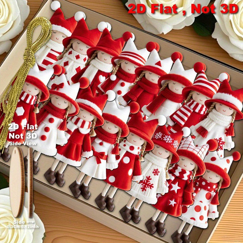 16Pcs Classic Red And White Design High-quality Christmas Girl Doll Decorations For Christmas