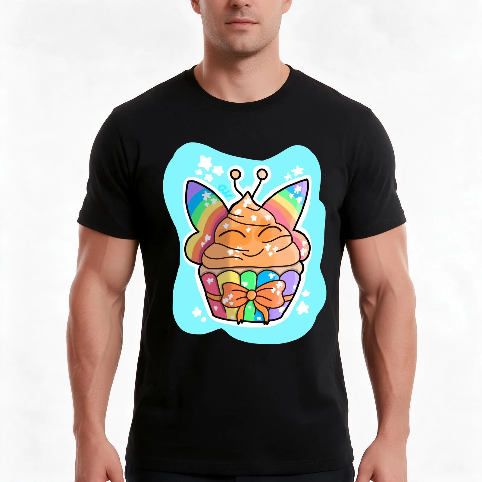 Butterfly Cupcake T-Shirt, Summer Casual Cotton Tee, Oversized Streetwear Tops, Vintage Graphic Print, Loose Fit Short Sleeve