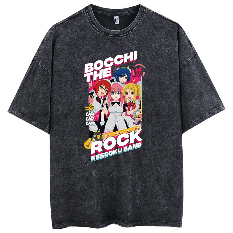 

Hot Men Oversized Printed Tshirts Bocchi Club Music Band Anime Bocchi The Rock Cotton Tops Creative Crew Neck Tees Washed TShirt
