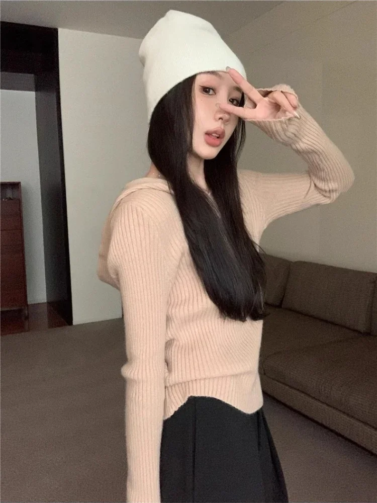 Novo sólido casual camisola com capuz roupas de inverno feminino coreano todos os jogos jumper pull femme fino ajuste ​ pulôveres de malha da moda