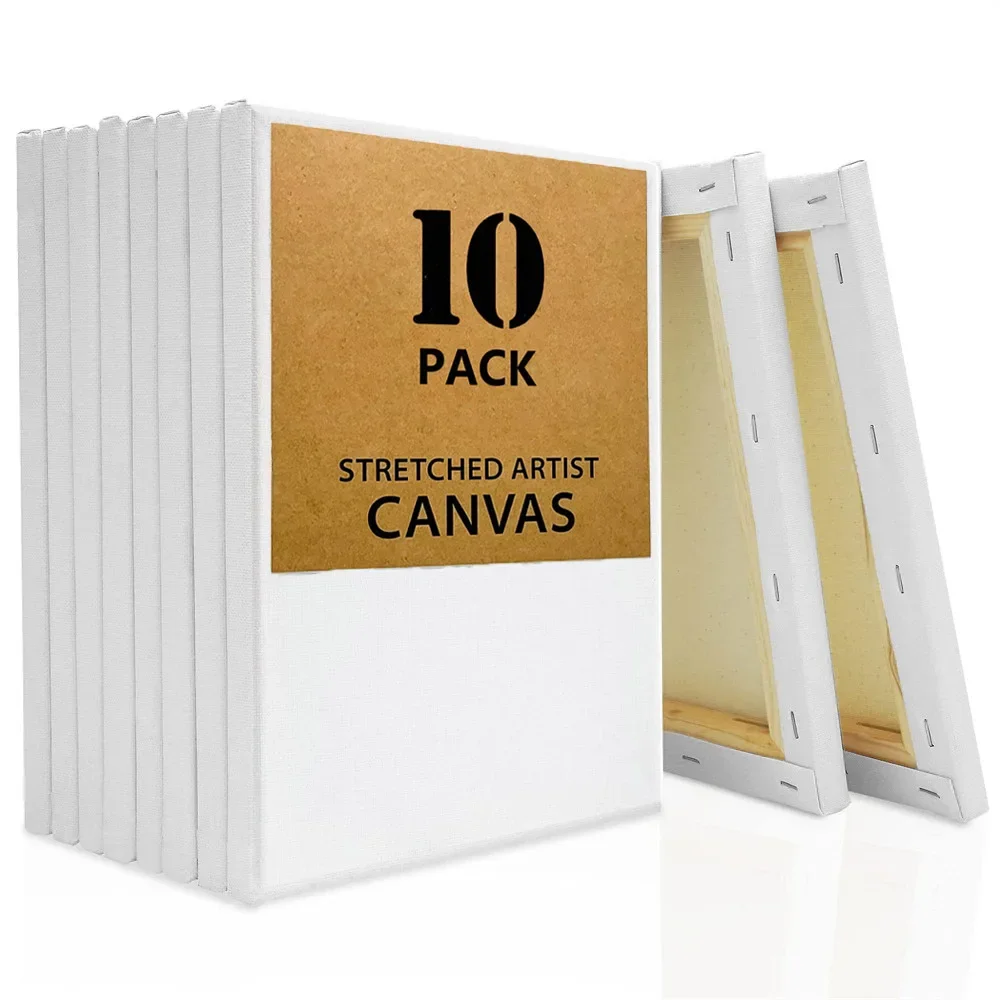 

White Blank Artist Stretched Canvas For Oil Painting On Canvas, Acrylic Watercolor Oil Paint With Wood Frame As Primer 10PCS