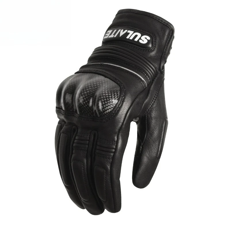 SULAITE Motorcycle Sheepskin Full Finger Gloves Summer Winter Carbon Fiber Fit Protective Racing Breathable Gloves for Men Women