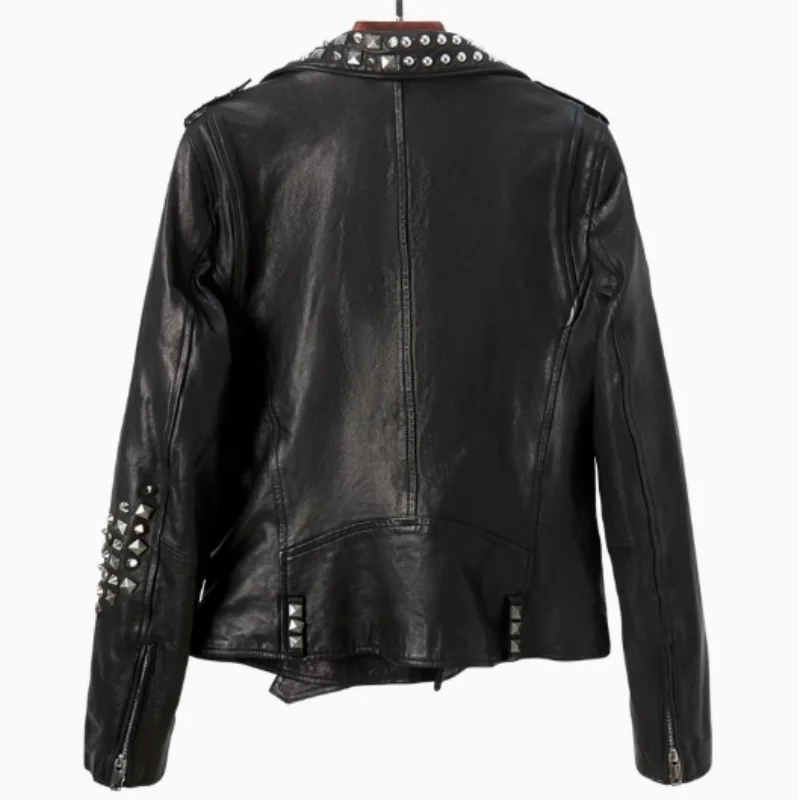 Retro fashion heavy-duty washed genuine leather jacket with rivets men's punk off-road motorcycle locomotive coat