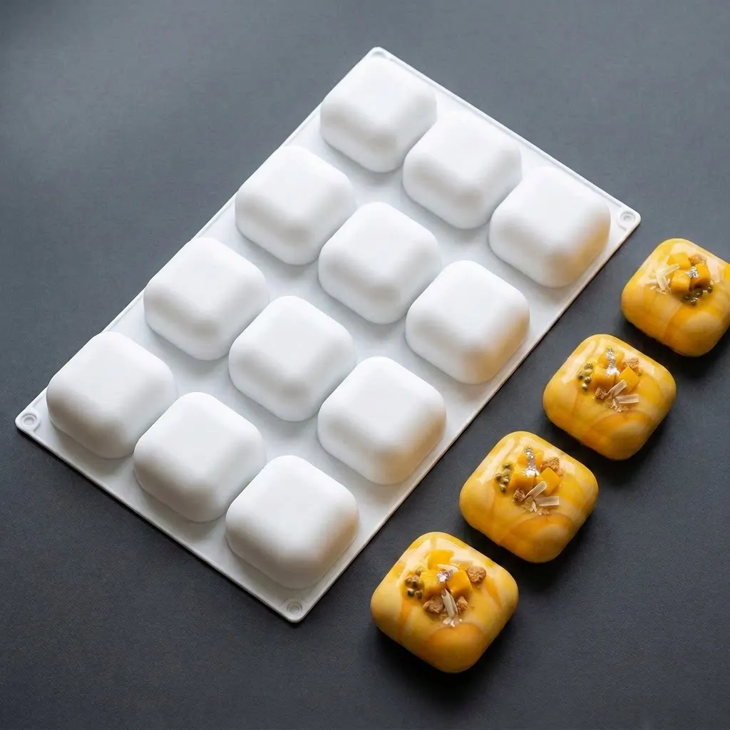 12-Cavity Square Pillow Silicone Mold for DIY Mousse Cake Bread Chocolate Jelly Handmade Soap Kitchen Cooking Baking Tool