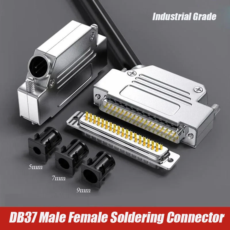 DB37 Male Female Soldering Connector Industrial Grade 37 Pin 45 Degree Metal Zinc Alloy Shell D-SUB 37Pin Welding Head Plug