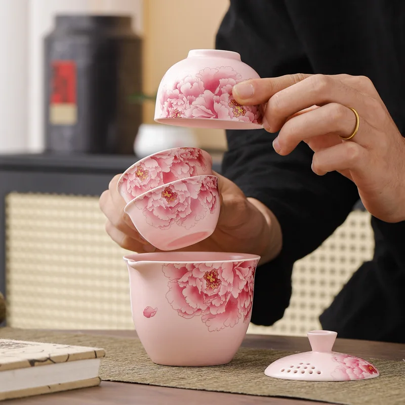 Ru kiln travel tea set outdoor camping portable express cup one pot three cups kung fu tea set