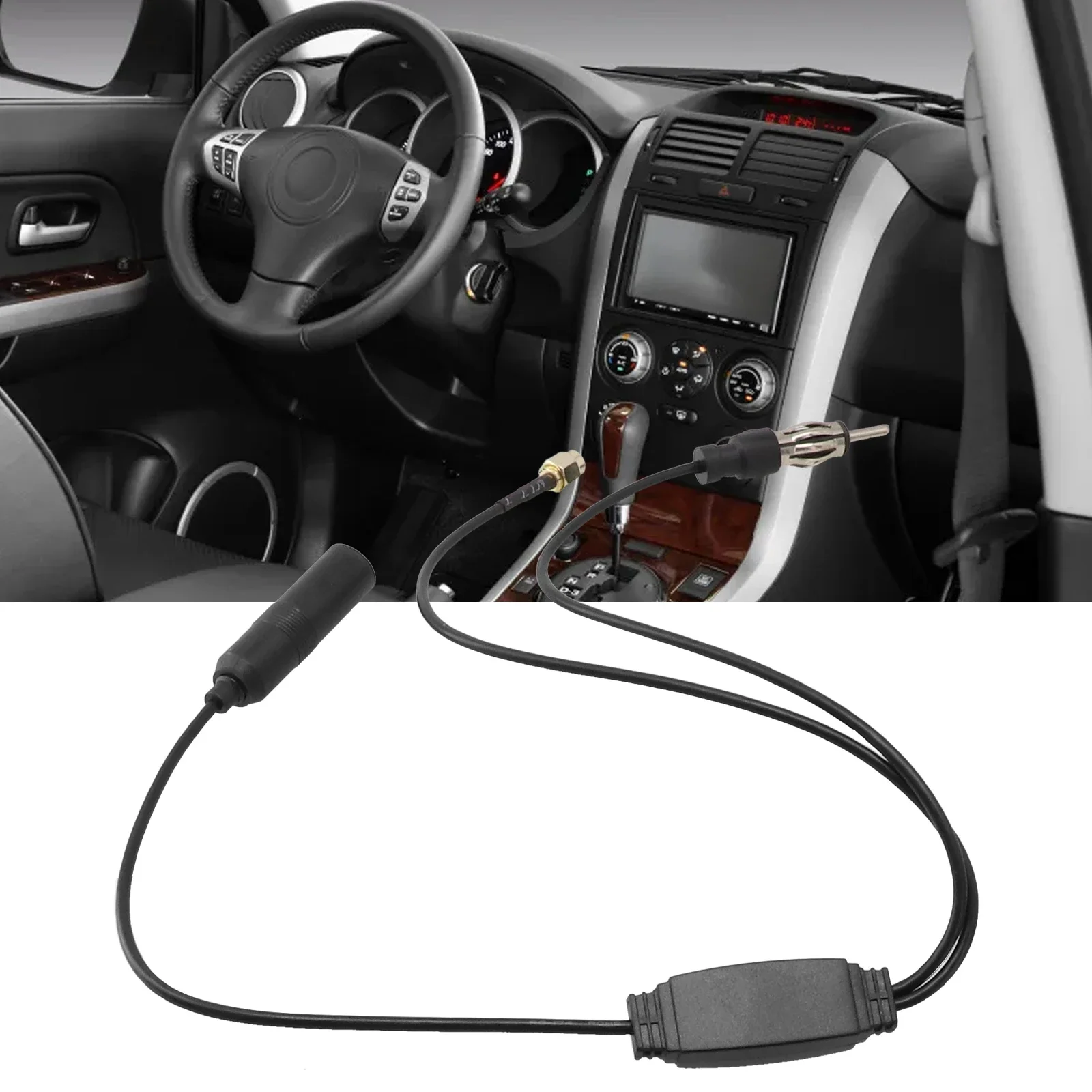 FM/AM DAB Car Radio Active Antenna Aerial Splitter Adapter Cable SMA Converter Radio Signal Booster Amplifier Car Radio Plug