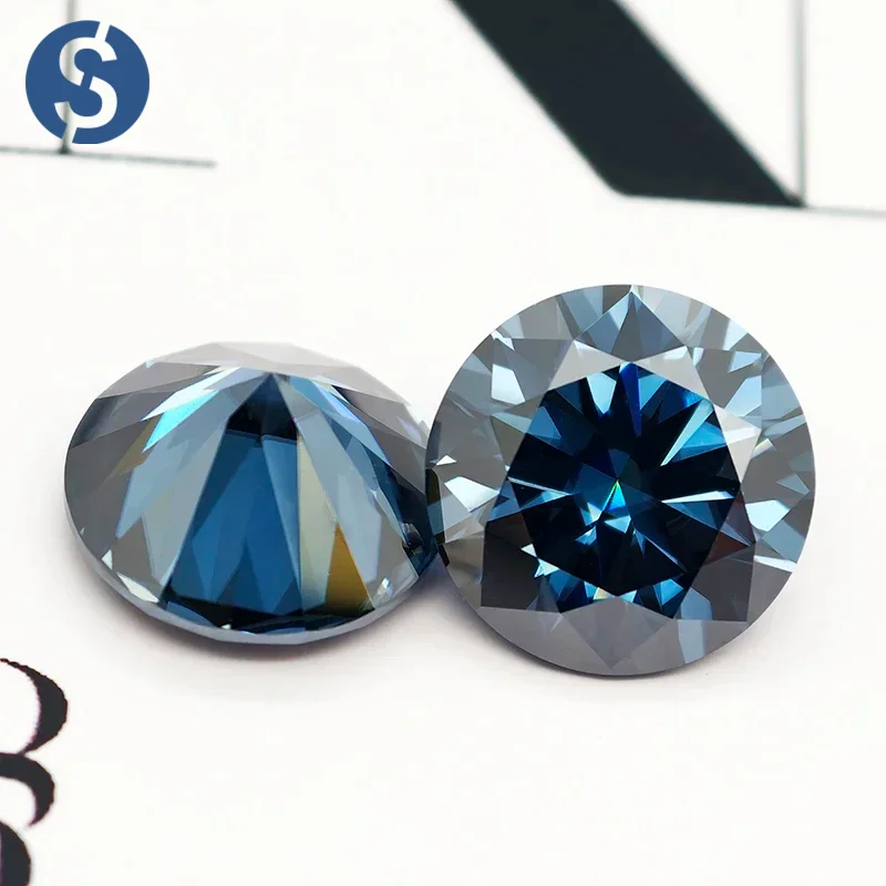 

Never Faded Blue Colored Round Shape Moissanite Stone Lab Diamond Pass Diamond Tester with GRA Certificate for Jewerly Making