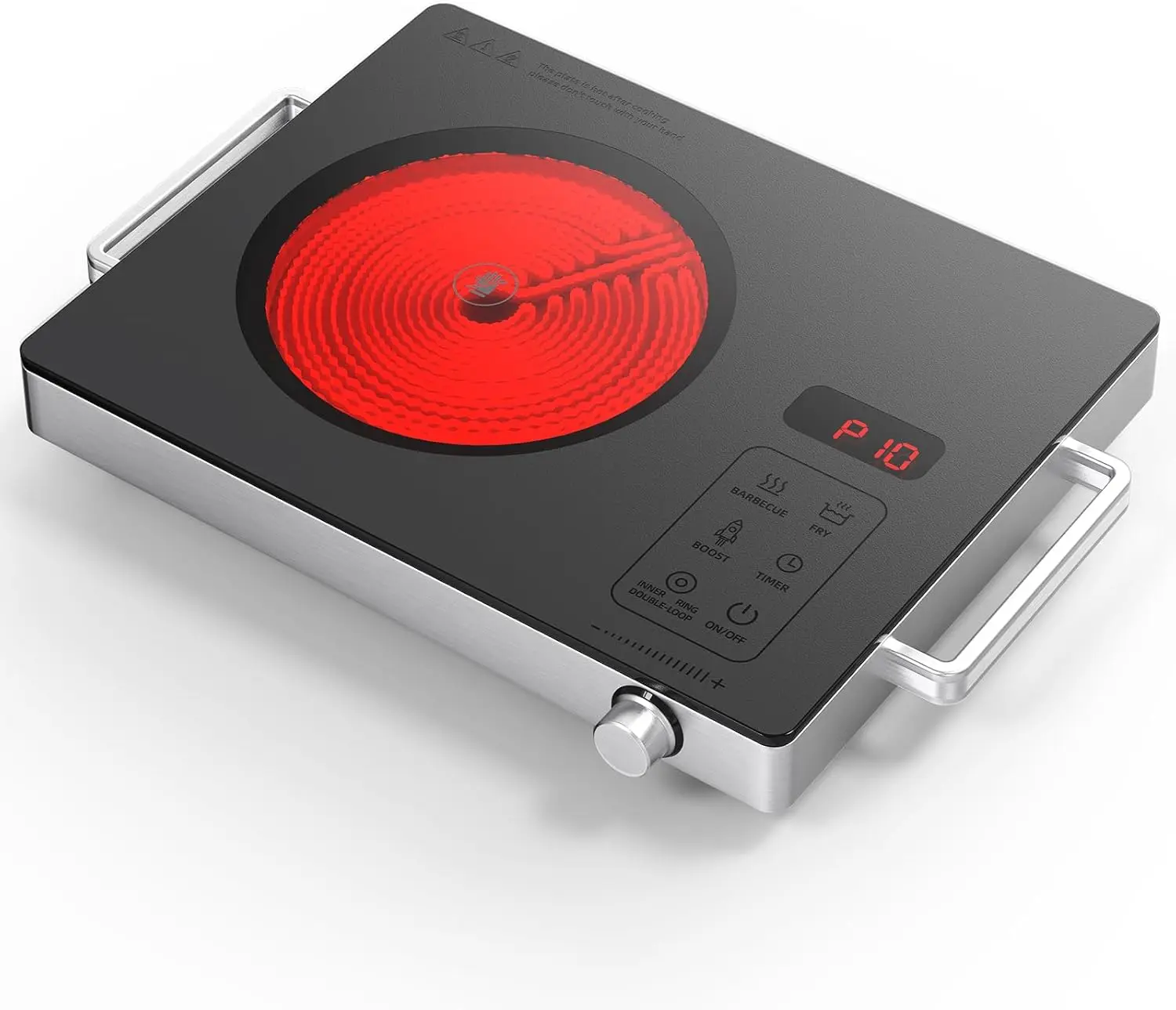 

Portable Ceramic Cooktop Infrared Hot Plate,Stainless Steel Countertop Burner With Double Rings Heating Dual Control 10 Power 3H