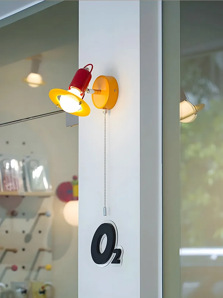 Vintage Memphis Style Colorful Swing Arm Wall Lamp Nordic Kids Bedroom Bedside Study Children Room Decorative Light Fixture