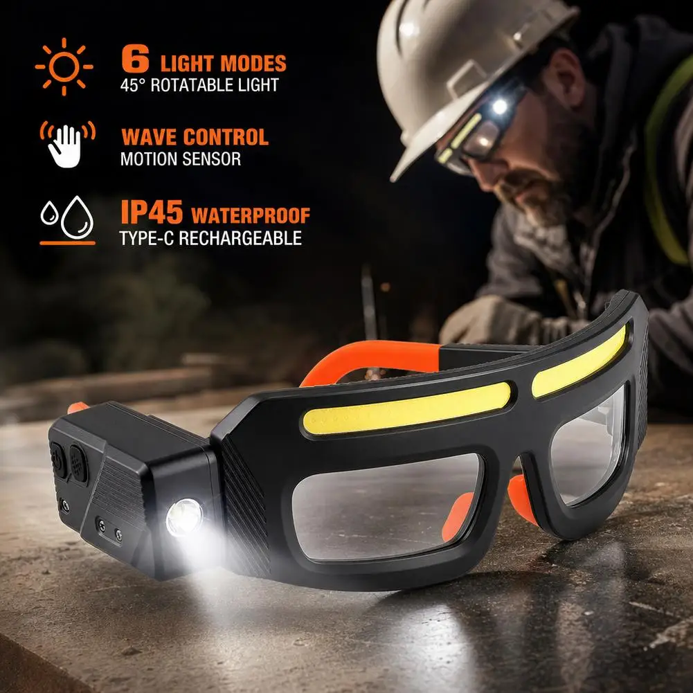 Led Eyeglasses Light Usb Rechargeable Three‑light Source Motion Sensor Headlamp Multi‑angle Lighting Goggles Cycling Tool Supply
