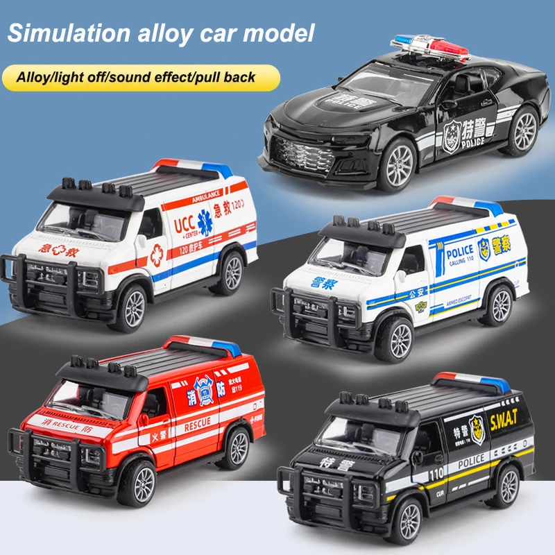 High-simulation Alloy Police Car Ambulance Model Light Music Finale Alloy Car Model Children\'s Educational Car Toy Birthday Gift