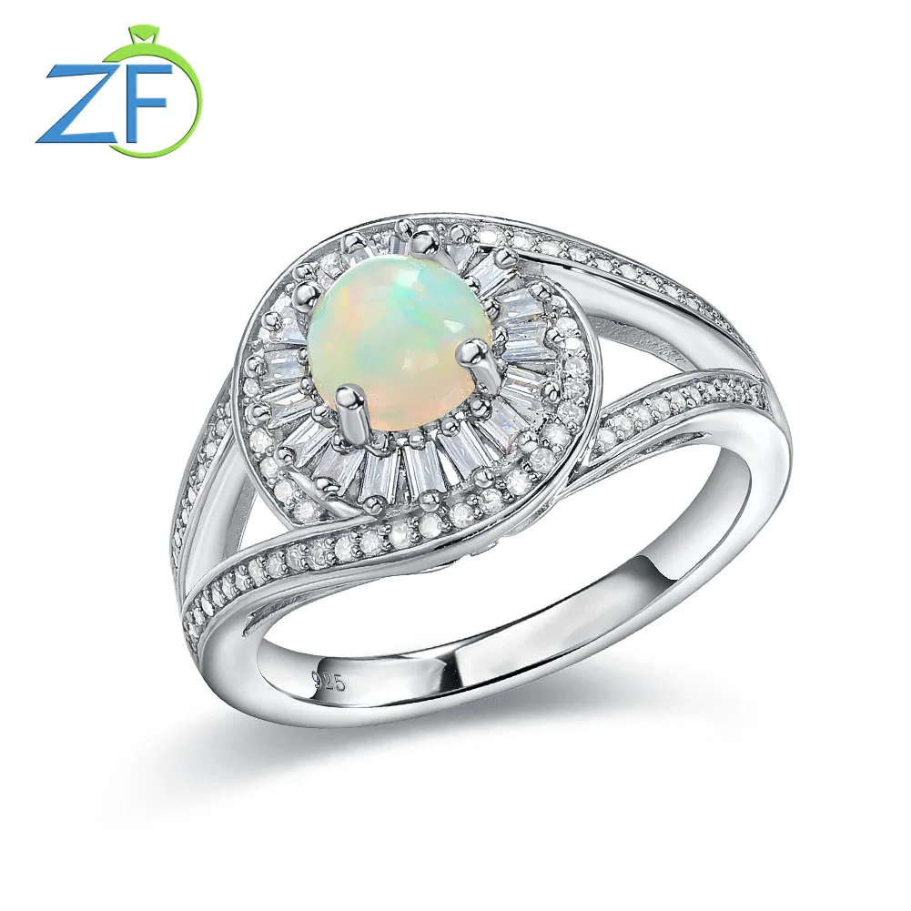 

GZ ZONGFA 925 Sterling Silver Real Diamond Rings for Women 1Ct Natural Opal Sparkling Diamond Rings Anniversary Fine Jewelry