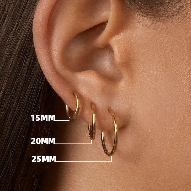 2020 New Trend Stainless Steel Jewelry for Women Circle 18k Gold Unusual Earrings for Girls 3 Size Thin Hoop Earrings for Women