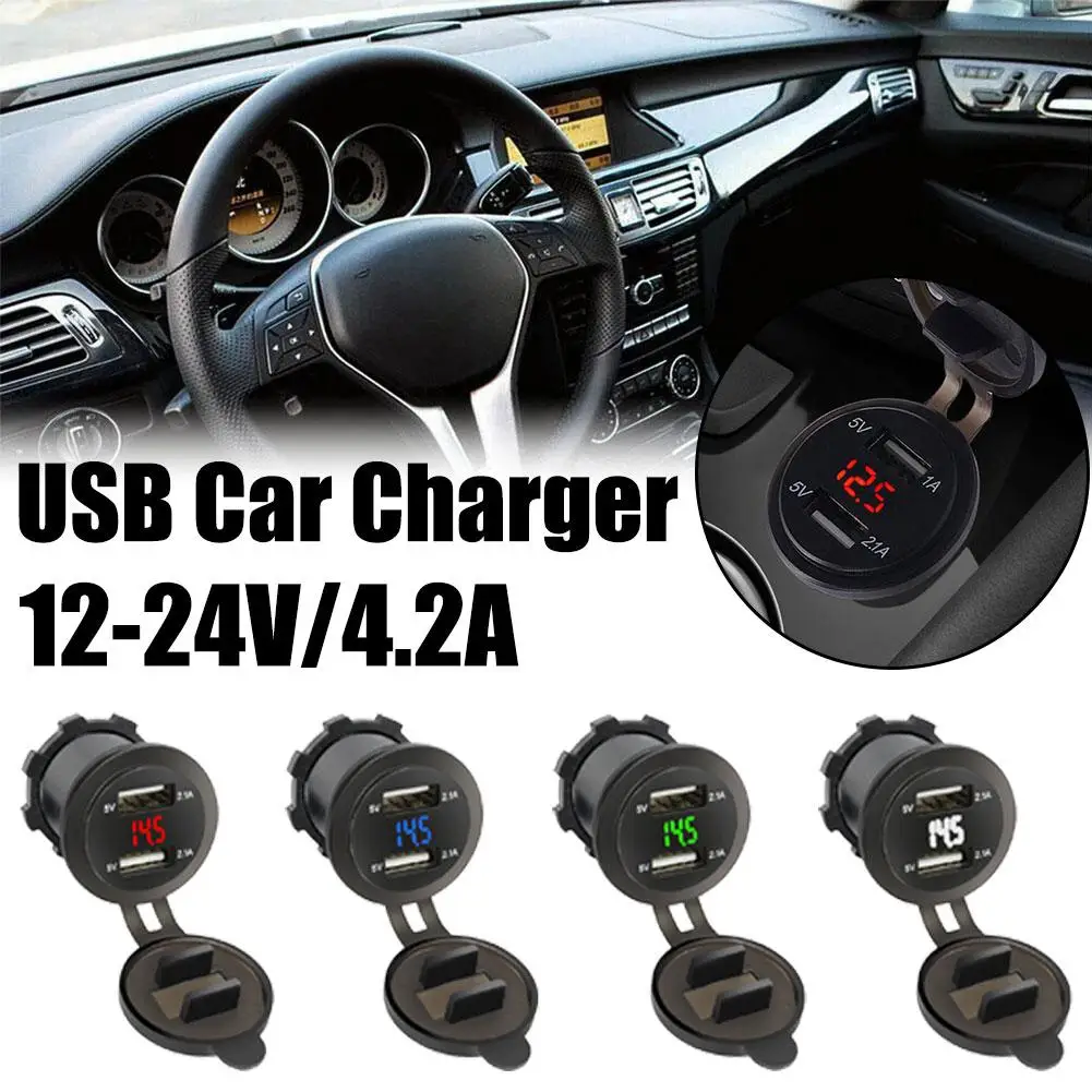 

Lighter Sockets Power Plug 12-24v/4.2a Dual Usb Car Charger Lighter Plug Display Cigarette Power Sockets Digital Outlet E6h2