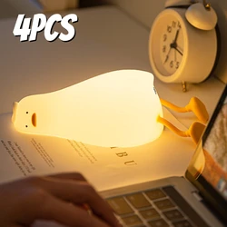 1-4Pcs Lying Duck Night Light Bedroom Rechargeable Children's Sleep Gifts Breastfeeding Bedside Lamp Creative Silicone Pat Light