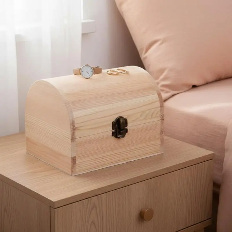 @*1/3Pcs Jewellery Keepsake Pine Plain Storage Wedding Wooden Arched Hinged Boxes Practical Decorate Wooden Box Trinket
