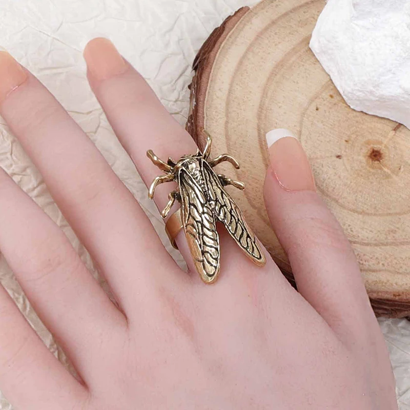 Vintage Creative Cicada Ladybug Opening Ring For Men Women Personalized Insect Design Finger Ring Jewelry Accessories Gifts