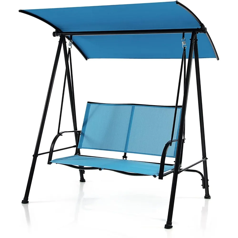 

2 Person Porch Swing, Patio Swing with Adjustable Canopy, Comfortable Fabric Seat & Heavy-Duty Steel Frame