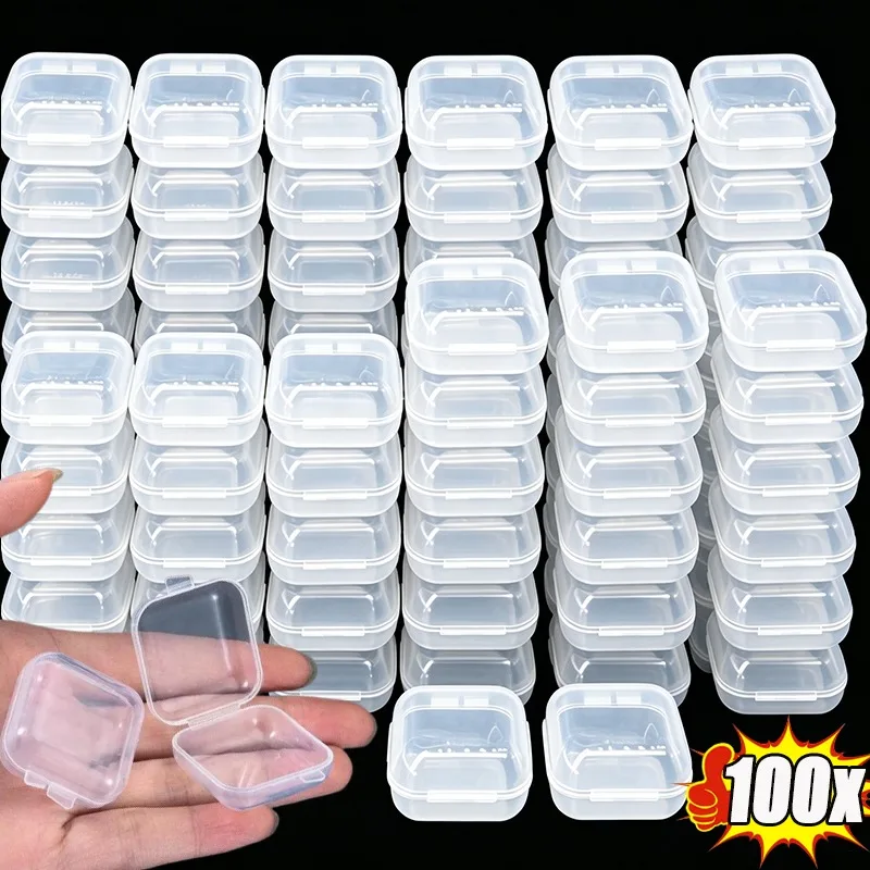 Transparent Plastic Mini Square Storage Box Covers Small Case for Pill Jewelry Earrings Dustproof Storage Pack Boxes Wholesale