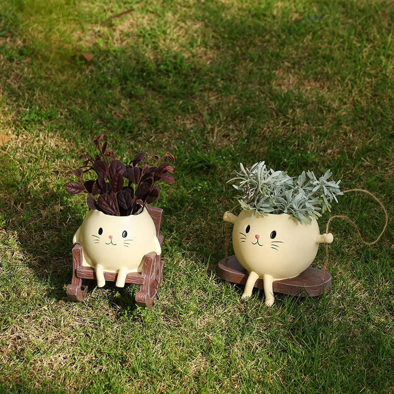 Swinging Plant Pot Cute Cat Rocking Chair Resin Flowerpots Home Art Decoration Flowerpot For Porch Entrance Living Room Outdoor
