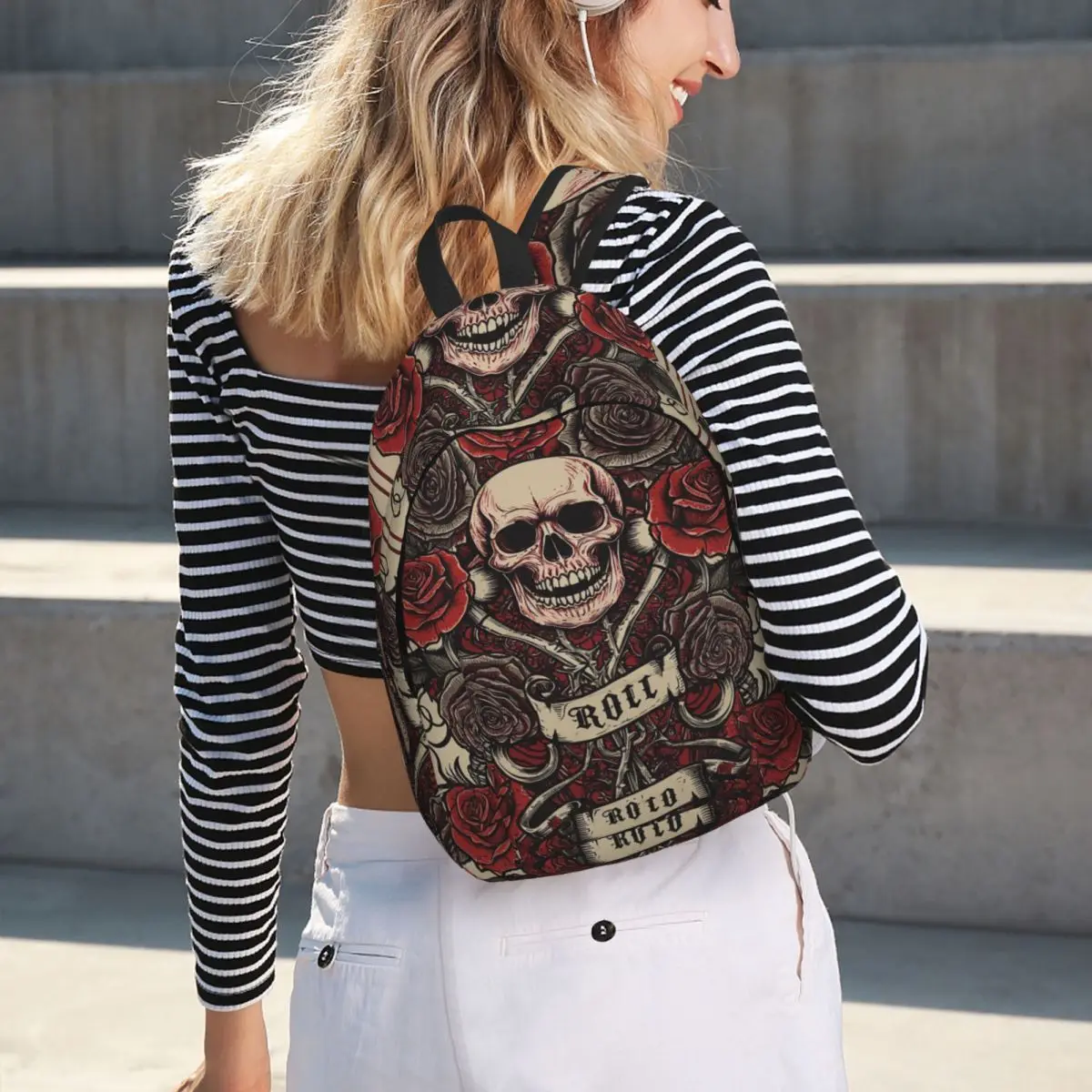 Crazy Rock Skull Rose Student Backpack School Bag Hiking Travel Daypack for Boys Girls Bookbag Shoulder Bags