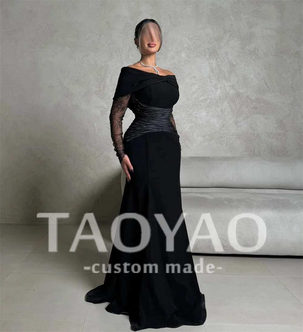 

Black Boat Neck Evening Dresses Long Sleeves Mermaid Party Dresses Custom Made Lace Celebrity Gowns Luxury Prom Dress 2025