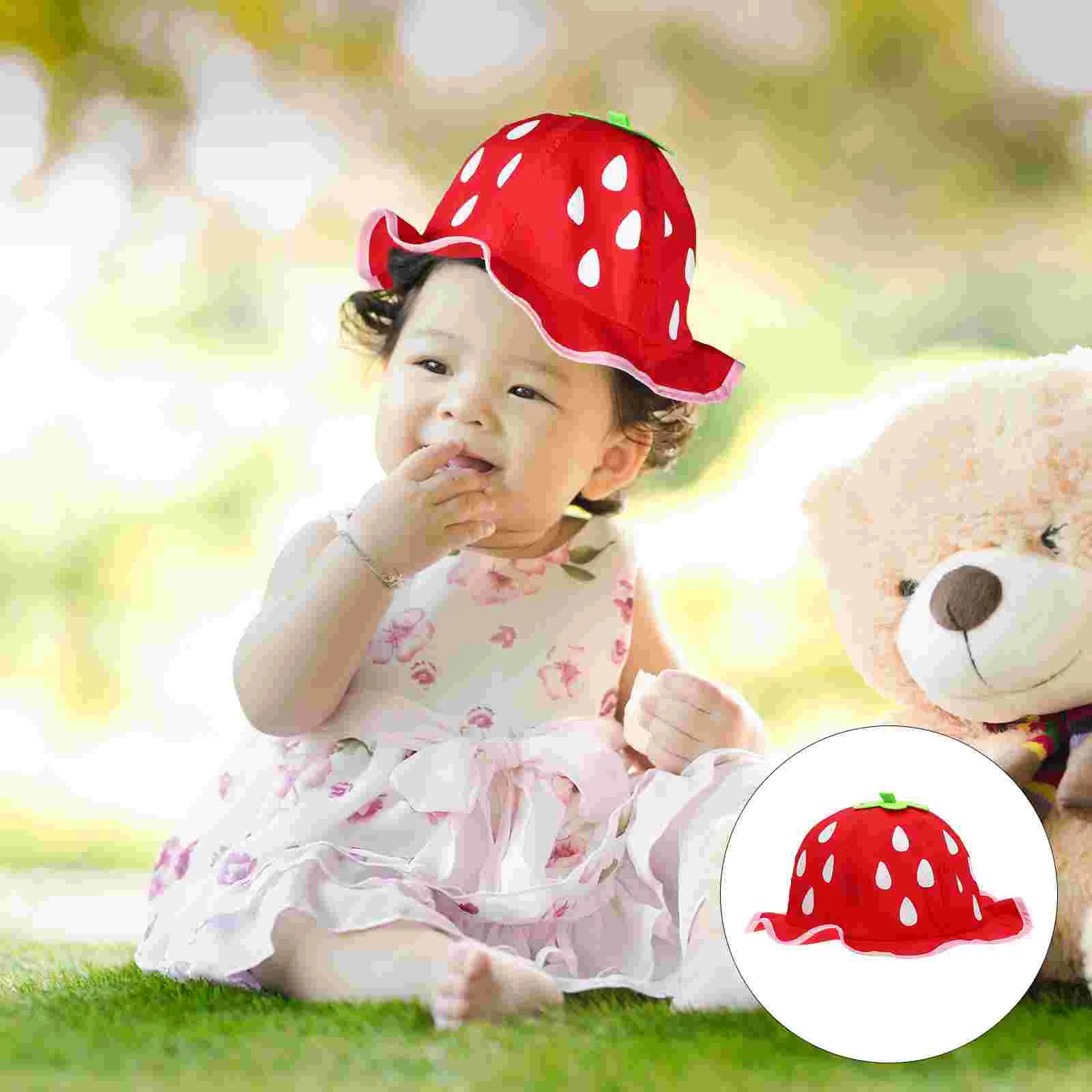 1 Piece Strawberry Kids Sun Hat Cotton Fisherman Hat Wide Brim Girls Outdoor Activities Gift for Birthday