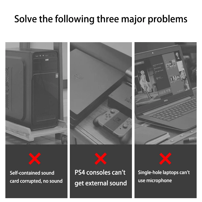 بطاقة صوت USB خارجية: قم بتوصيل سماعات الرأس والميكروفون في وقت واحد مع PC/PS4، بدون تأخير، كابل مضفر #3