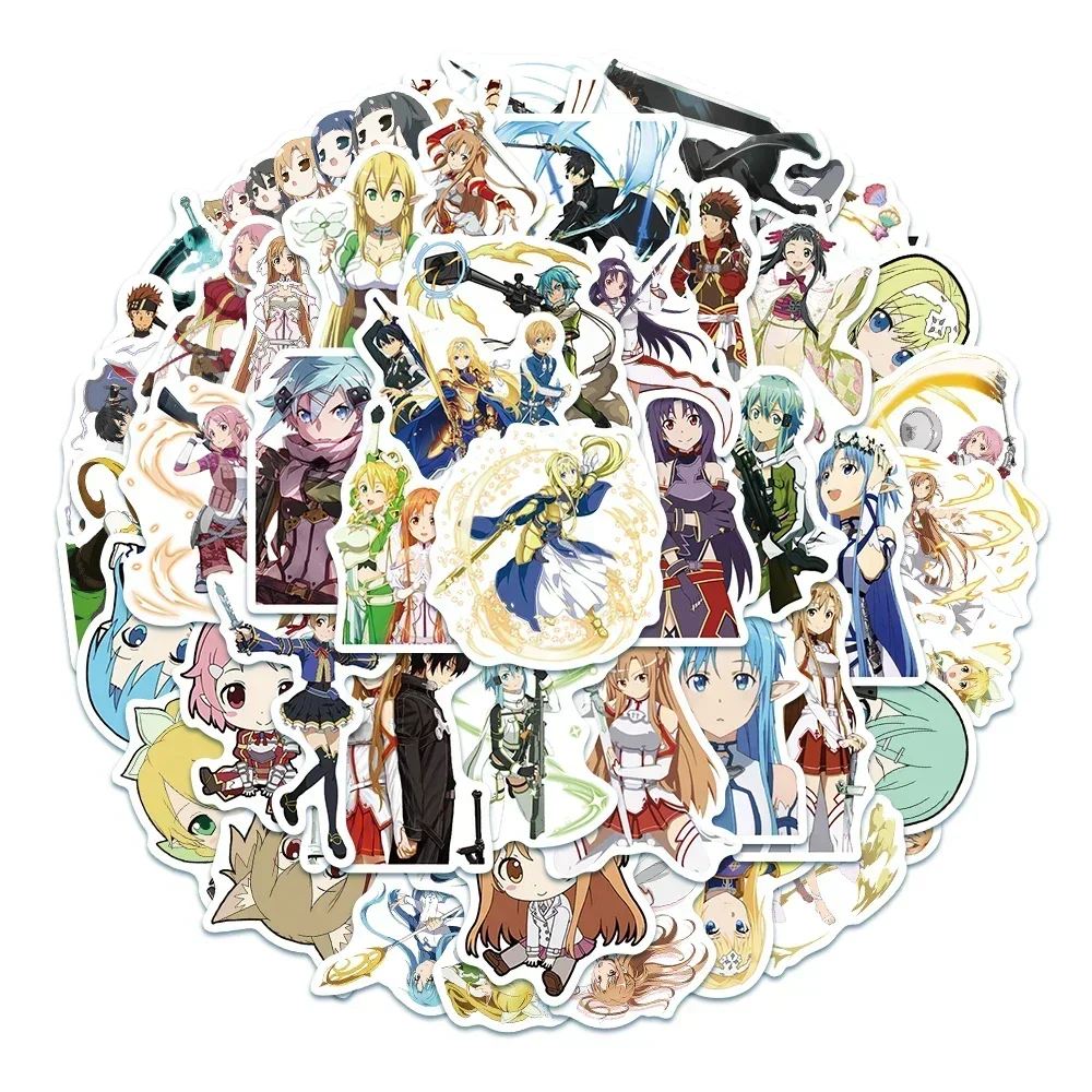 50 sztuk Sword Art Online Cartoon naklejki Anime Graffiti naklejki DIY walizka deskorolka lodówka Notebook naklejki wodoodporne