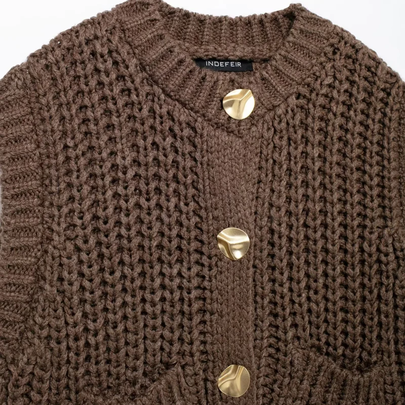 TRAF Women's Vest Outerwears Sleeveless Brown Sweater Knit Vest Women Preppy Cropped Sweaters Autumn Winter Vest Woman Knitwears image 4