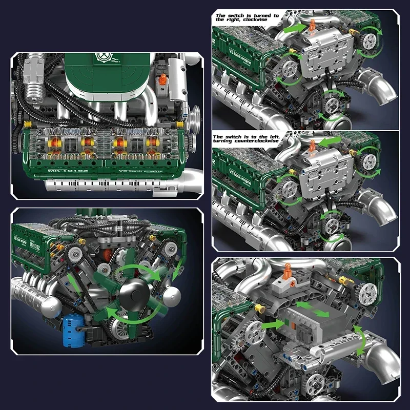 Tanque motor v8 bloco de construção kits aeroengine brinquedo construção motor unidade simulação visual figura 3d modelo carro coleção ornamento