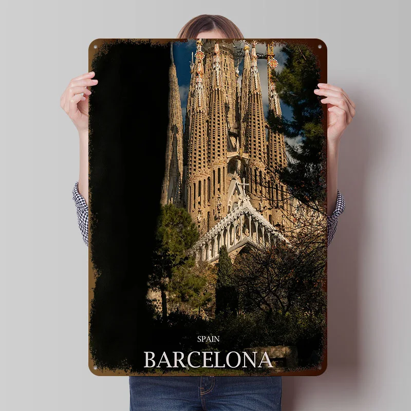 Sagrada Familia Barcelona Spain Poster Customized Vintage Metal Signs Wall Art Retro Tin Plaque for Bedroom Decorations Man Cave