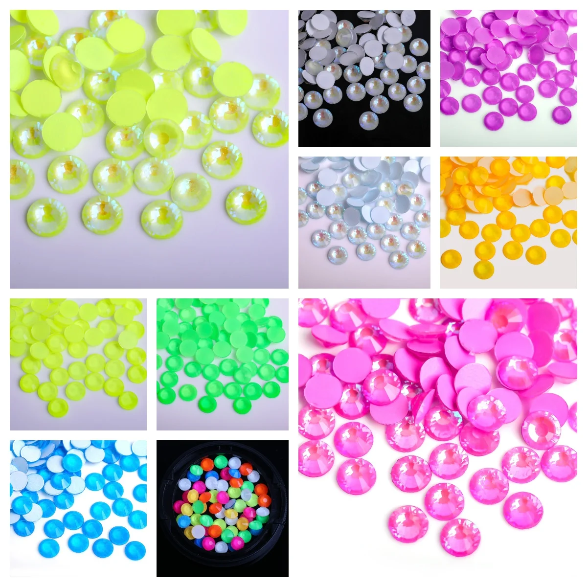 

All Sizes Colors Fluorescence Glass Nail Art Rhinestones SS6-30 Strass Nail Art Decorations Rhinestones Luminous Crystal AB