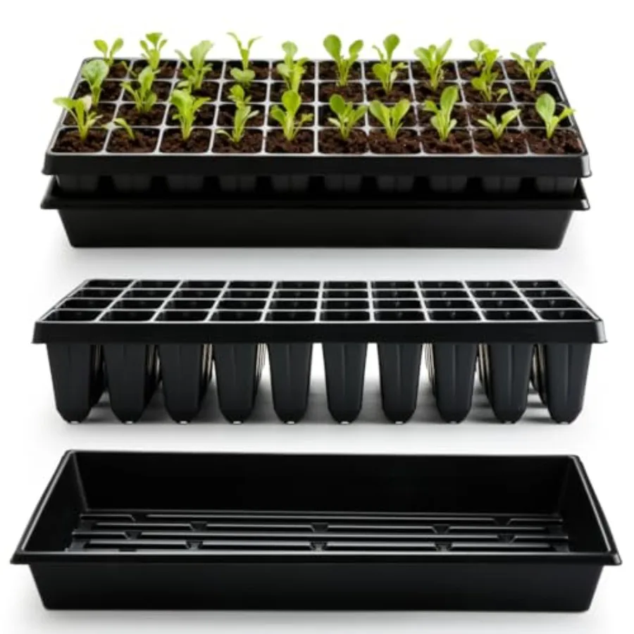 

10 Pack 1020 Seed Starter Trays and 40 Cell Plug Trays for Germination, Thick Durable Black Plastic Nursery Tray for TD542 1020