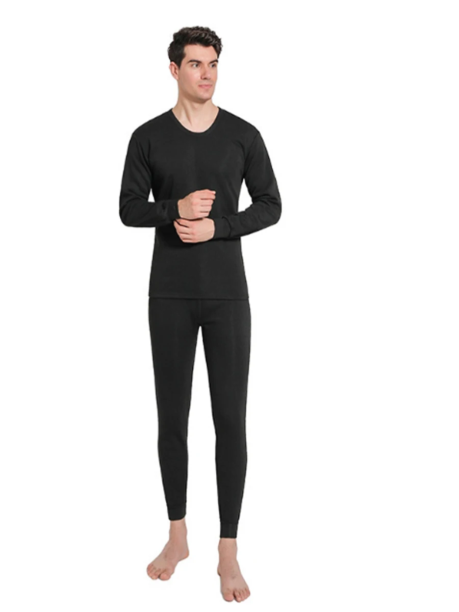 Men\'s Long John Thermal Underwear Set, Base Layer Sets Inner T-shirt and Trousers in Solid Colours