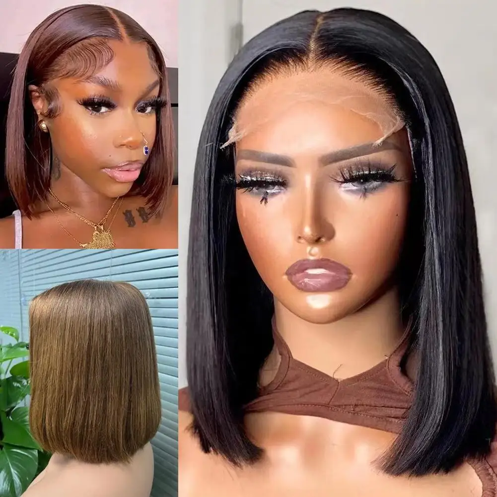 

Lace Front Bob Wig Short Straight Hair Synthetic Full Wig with Pre-Plucked Hairline & Natural Look, Glueless Wear