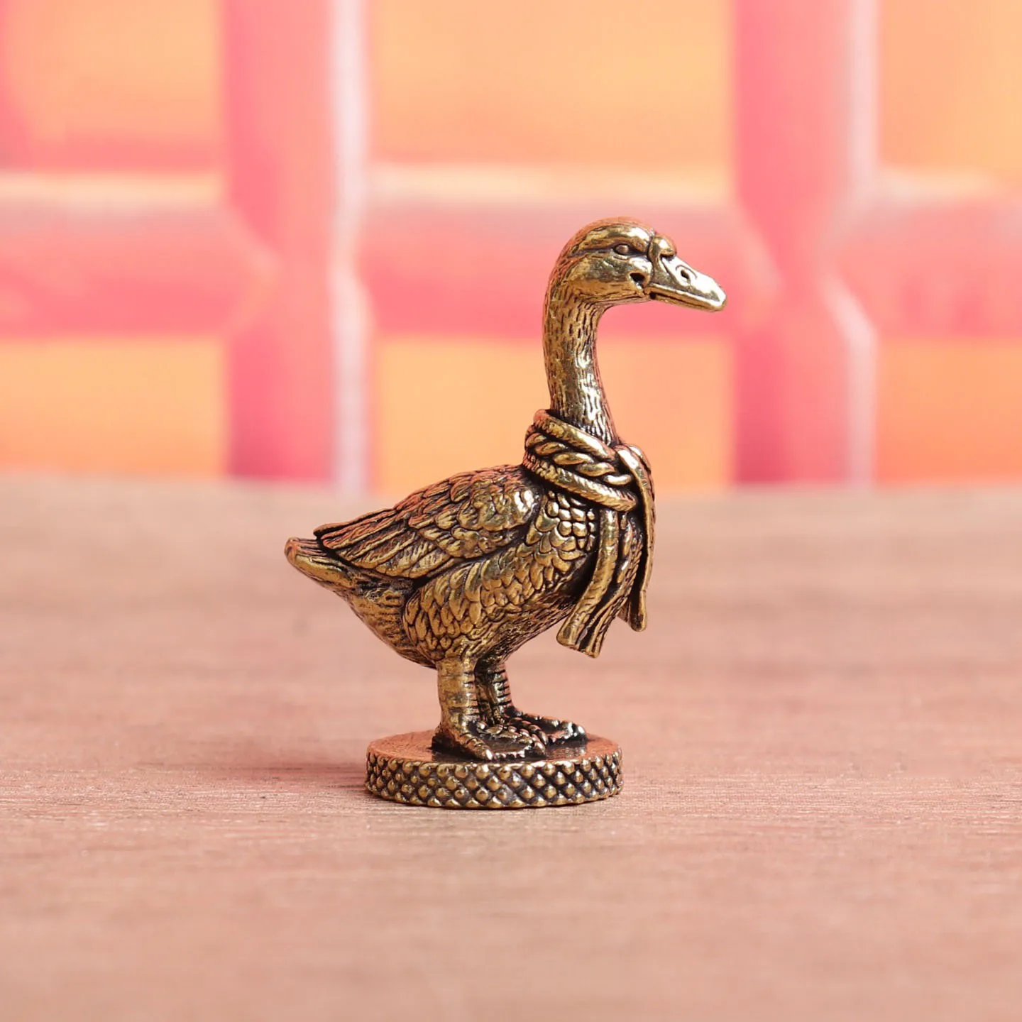 Solid Brass Scarf Goose Small Statue Desktop Ornaments Vintage Animal Figurines Model Lucky Home Decorations Crafts Accessories