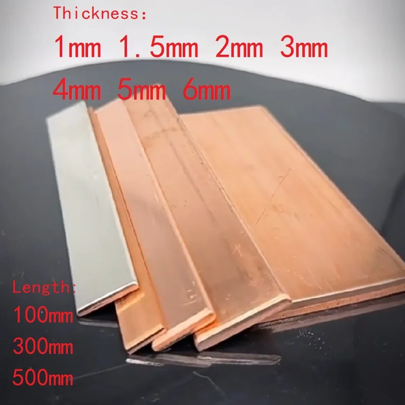 1PC T2 Pure Copper Sheet Flat Metal Plate Bar Thickness 1 1.5 2 3 4 5 6mm Length 100 300 500mm
